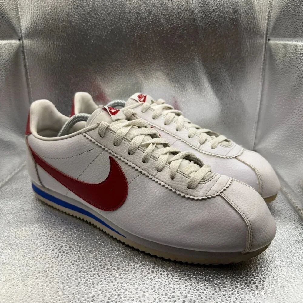 Size 12 Nike Classic Cortez Leather Forrest Gump White Mens Sneakers 749571-154